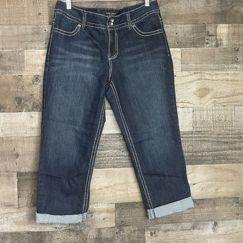 Nine West Date Night Fit Jeans Womens Size 29 8 Blue Dark Wash Capri Cropped